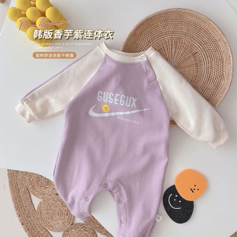 新生婴儿宝宝春秋季装6长袖连体爬爬哈衣百天宝宝可爱超萌外出服9