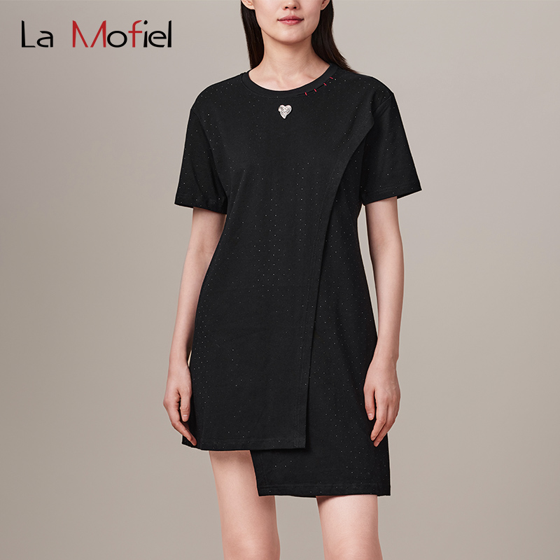 La Mofiel/蓦霏金属爱心装饰暗夜星空短袖T恤裙