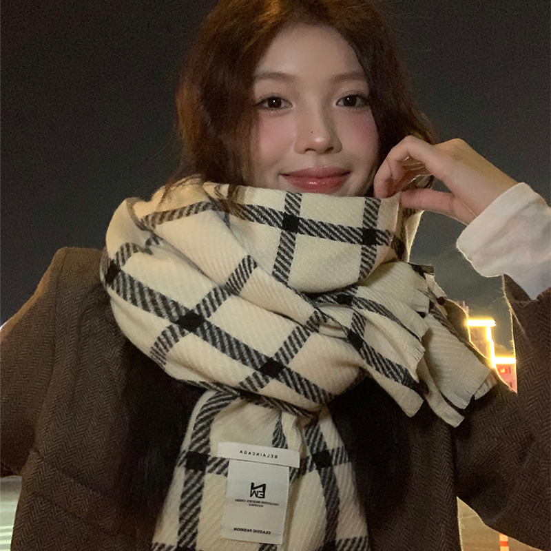 格子围巾女冬季2023新款韩版百搭高级感防寒保暖围脖加绒加厚披肩