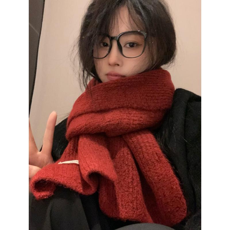 围巾女冬季2023新款针织毛线围脖红色韩版百搭高级感纯色保暖情侣
