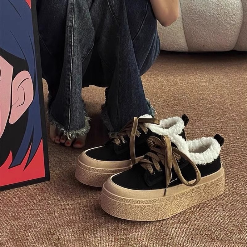 厚底毛毛鞋女2023冬季学生时尚百搭加绒保暖棉鞋ins潮低帮板鞋女