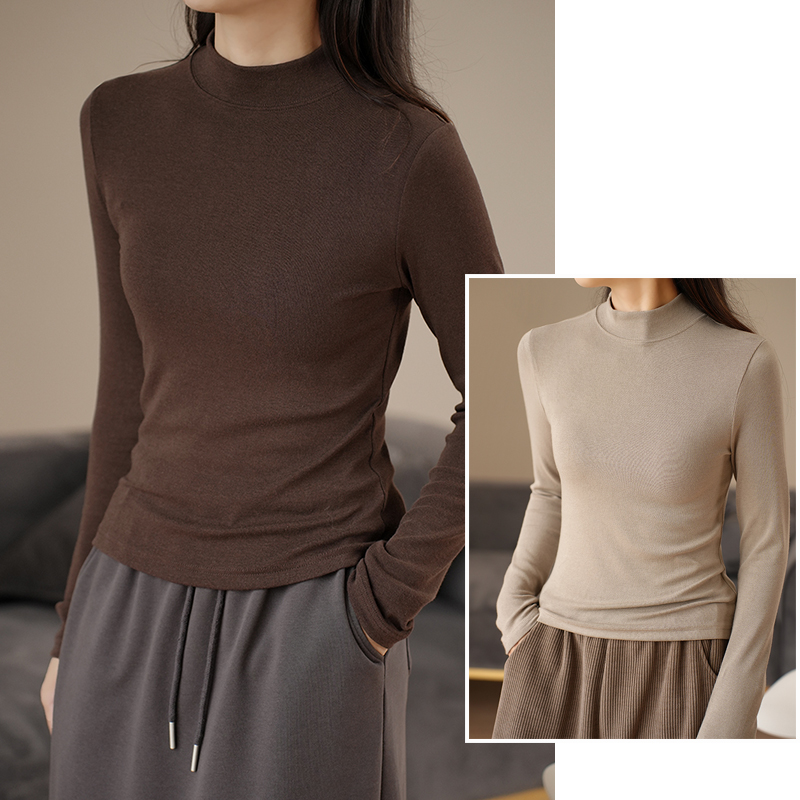 修身轻柔软糯 女士半高领长袖打底衫 弹力纯色保暖上衣 23509