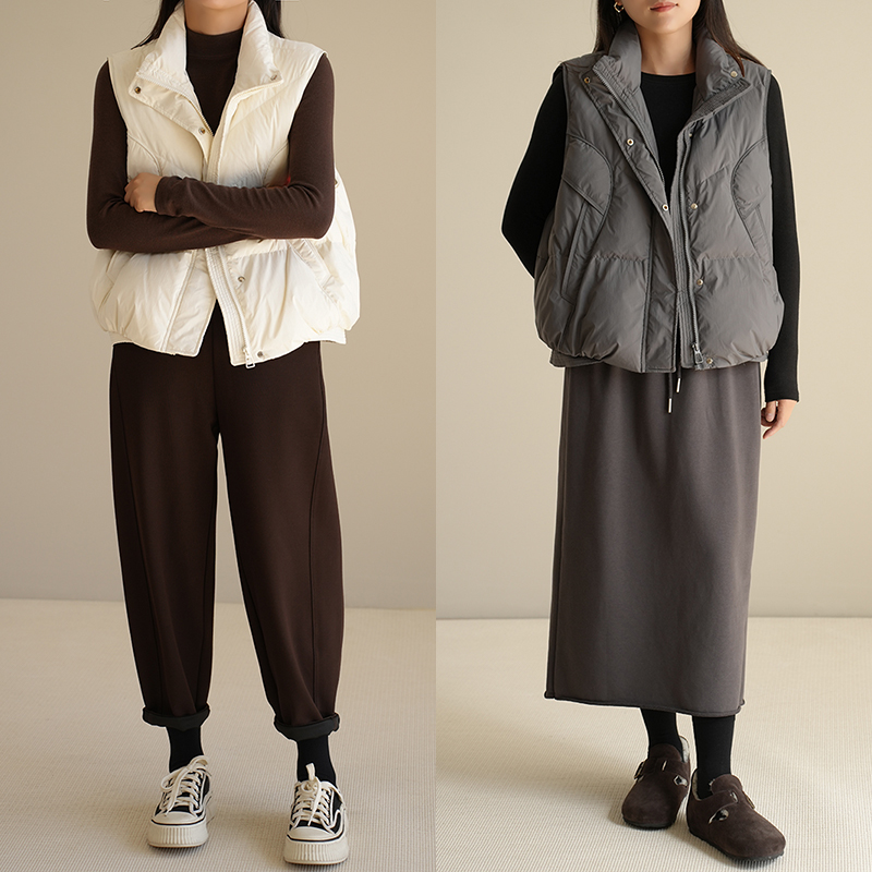 轻快保暖 女士白鸭绒马甲 立领纯色保暖羽绒坎肩棉袄 冬款 85450