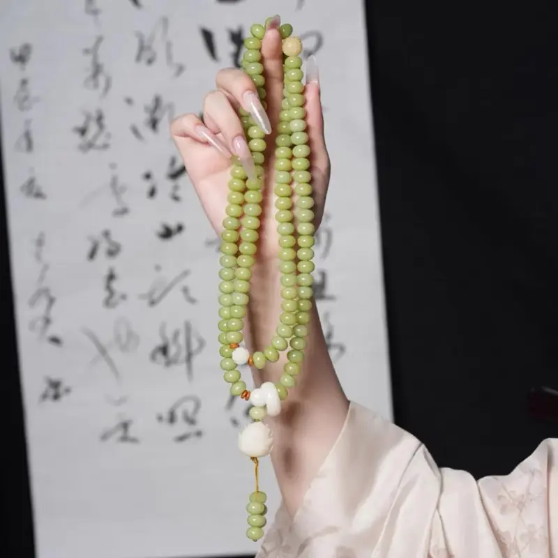 精抛奶油果绿菩提手串算盘珠108颗高颜值菩提子文玩盘玩脖挂女