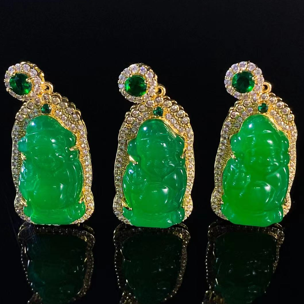 江德洋珠宝ST7080皇家翠灵玉玛瑙绿财神-配麻花链-多样性只发一件