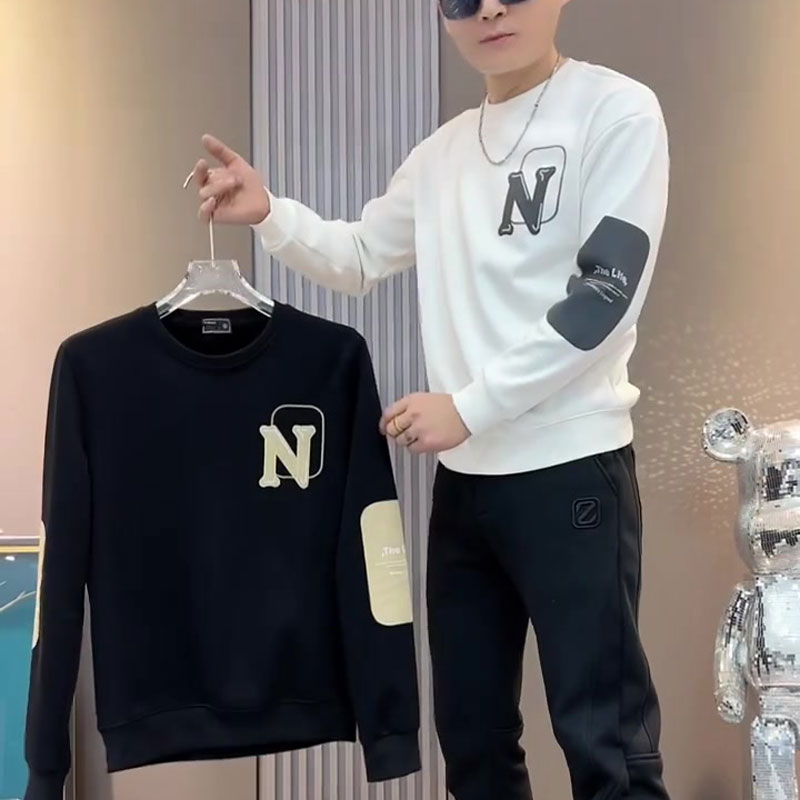 秋冬新款2025男士潮牌个性字母印花卫衣男韩版时尚长袖百搭打底衫