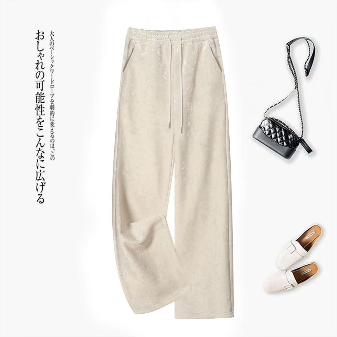 （琉璃）女士阔腿裤丝绒直筒冬季百搭款长裤宽松休闲垂感加绒加厚