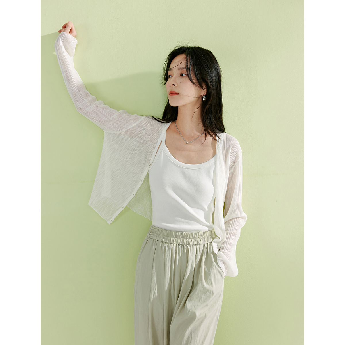 茵曼2024夏季新款女毛针织衫上衣开衫长袖短款薄款吊带长裙外V领