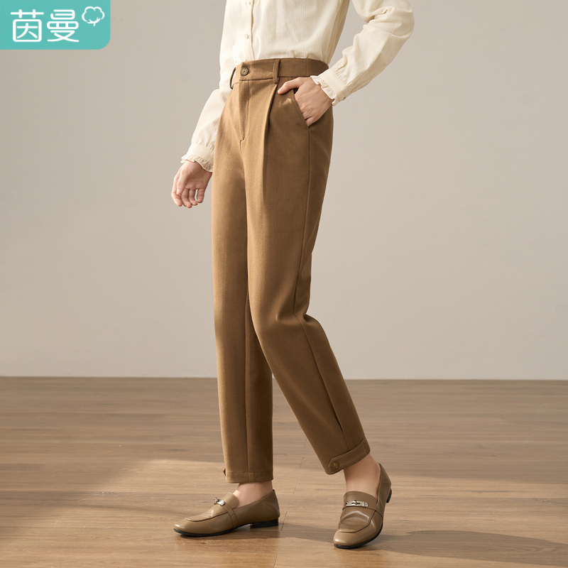 【商场同款】茵曼冬季女休闲裤长裤萝卜高腰新款百搭显瘦女装时尚