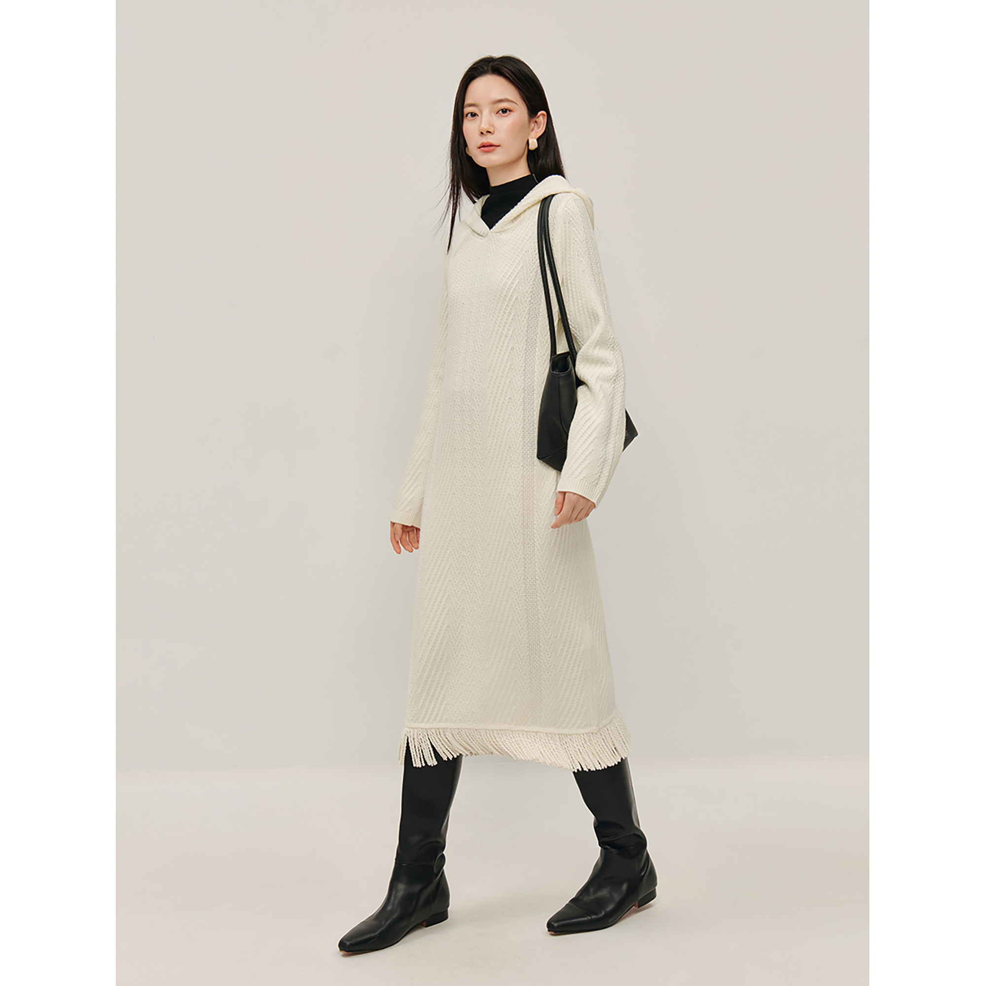 【商场同款】茵曼冬季女连衣裙长裙长袖气质针织女装新款宽松休闲