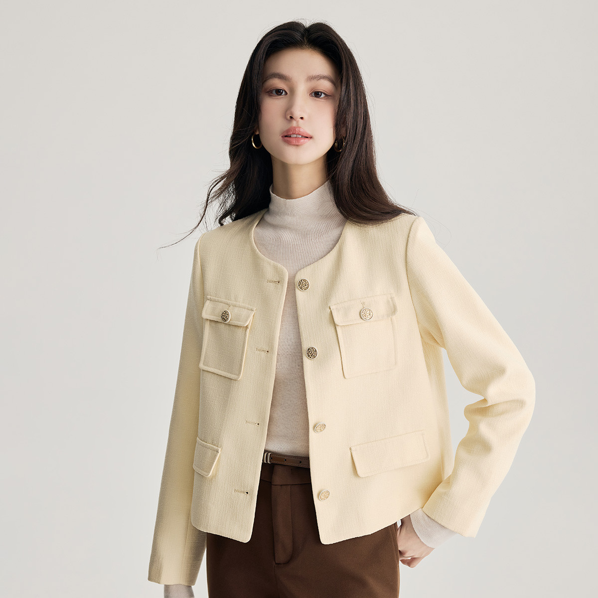 茵曼2024冬季新款女棉衣/棉服外套小上衣休闲气质爆款百搭时尚