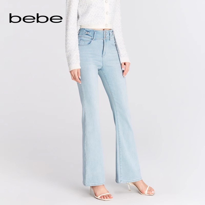 bebe新款女士修身字母蝴蝶结喇叭牛仔裤111005