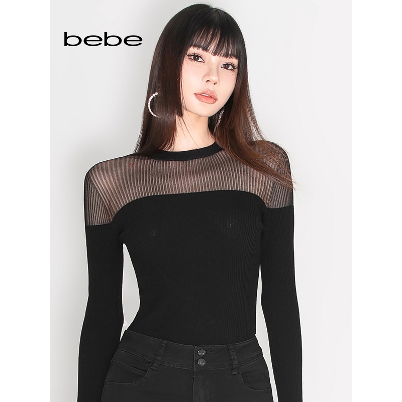 bebe秋冬系列女气质修身透视长袖打底衫针织衫330501
