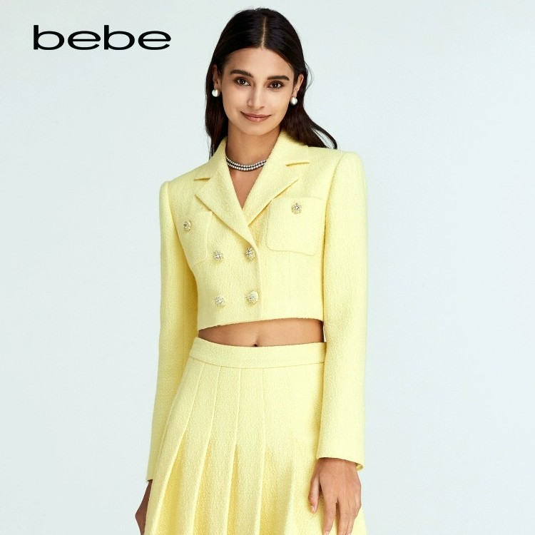 bebe新款女气质粗花呢小香风翻领短款通勤夹克外套140306