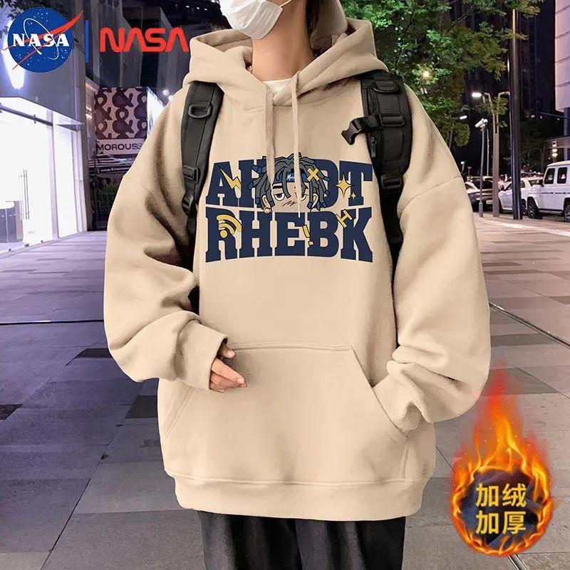 NASA联名个性街头字母印花连帽卫衣男2023新款欧美式潮牌宽松休闲