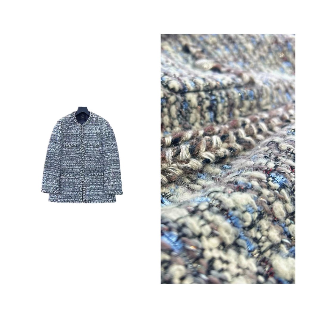 【多瑙河】白鸭绒内胆進口羊毛粗花呢廓形经典高级时髦絶美小香外套