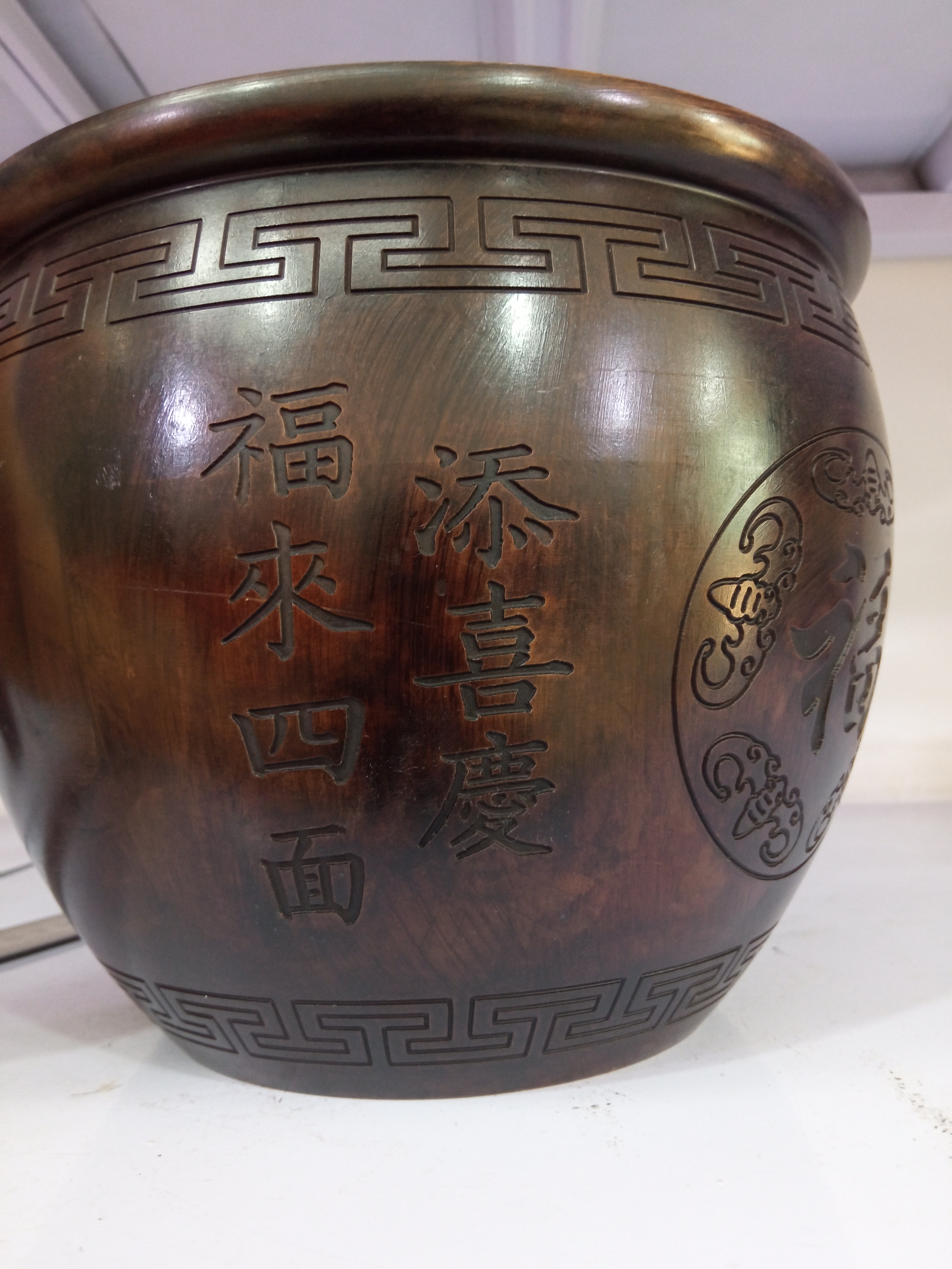 对联缸黄铜缸进宝聚米缸包浆做旧客厅家居工艺品摆件