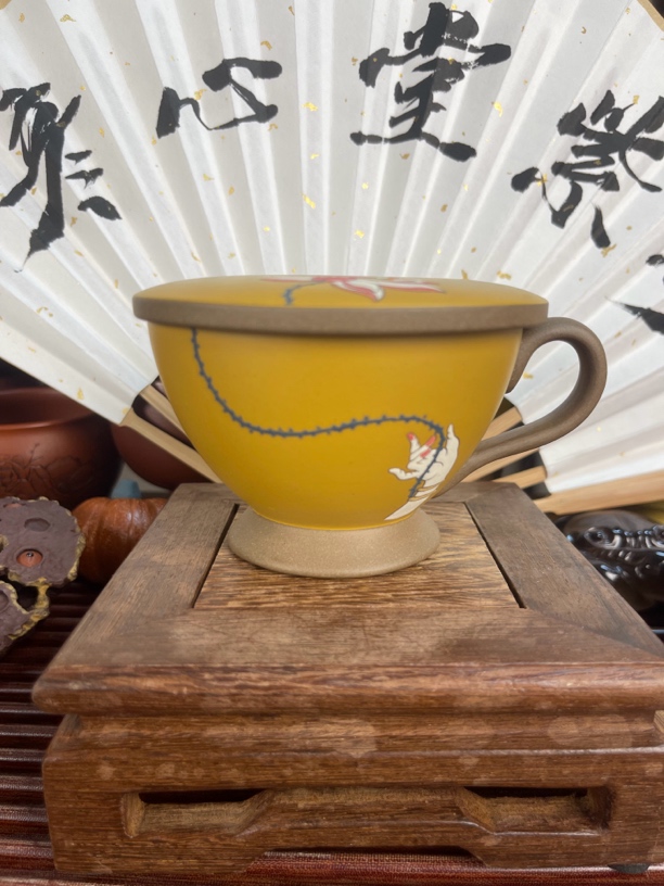 正宗紫砂杯宜兴原矿段泥荷花杯高档手绘精品茶杯功夫杯纯手工制