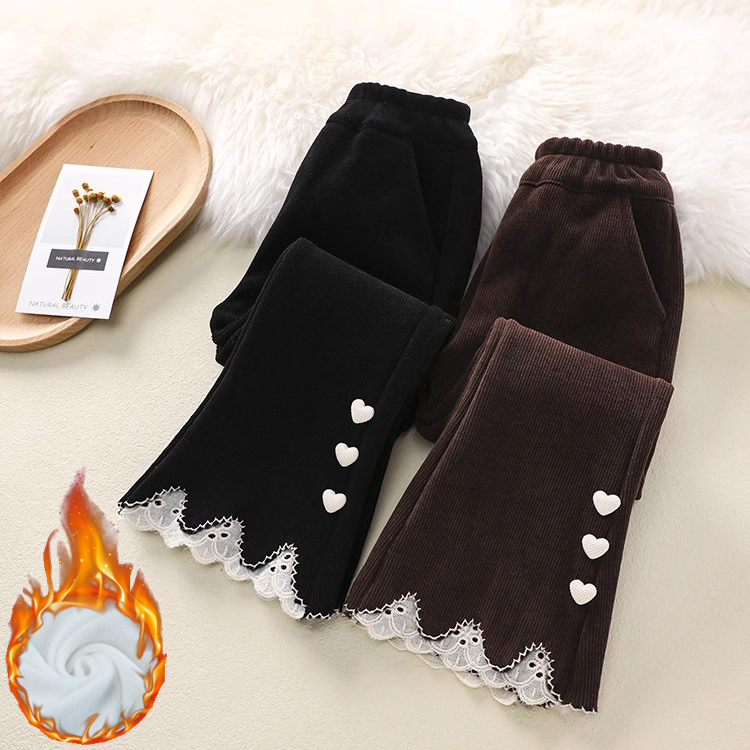 女童冬季加绒阔腿裤时髦新款小女孩时尚加厚宝宝外穿一体绒喇叭裤