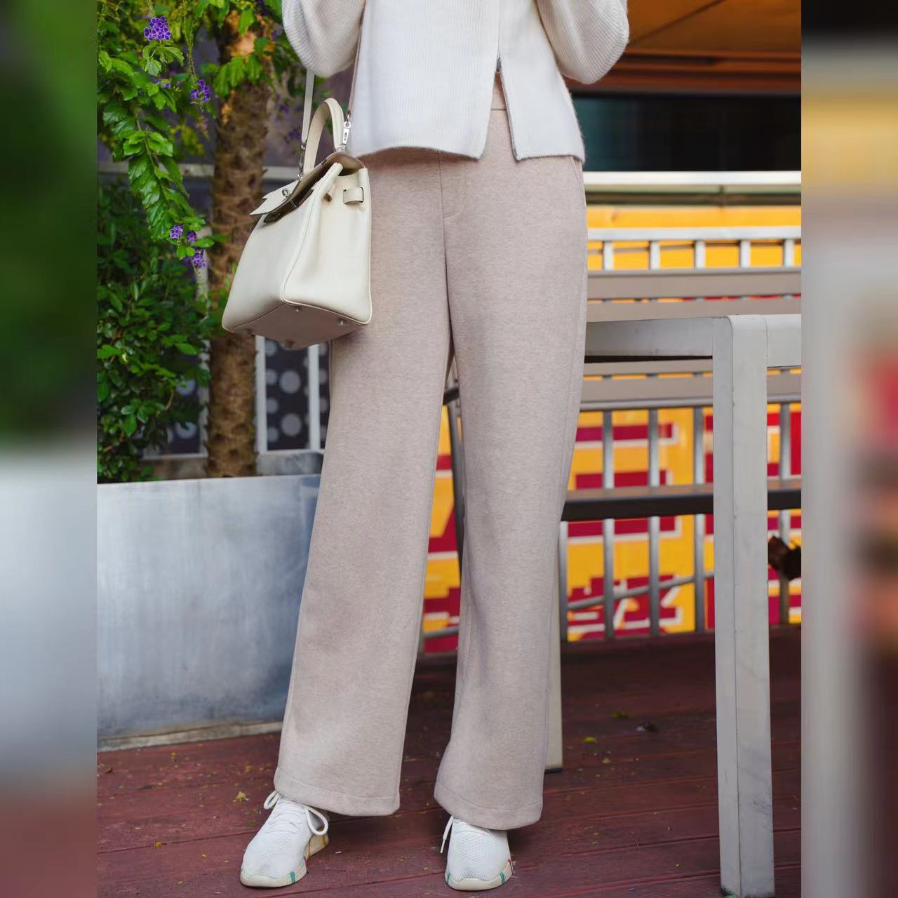 【YAN】基础百搭横文毛料高腰显瘦直筒裤休闲宽松秋冬外穿#KSMA3525