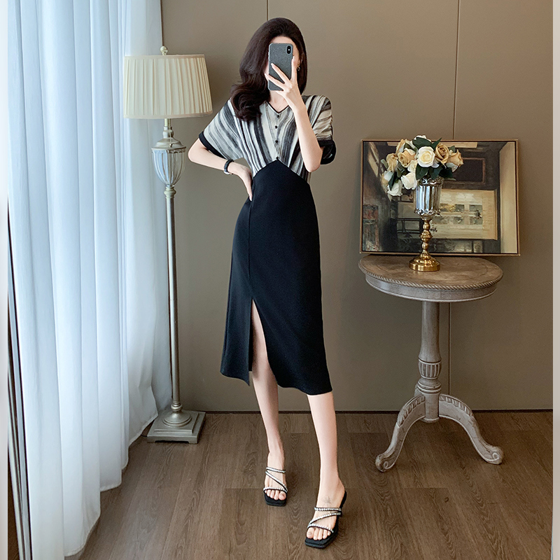 高档休闲连衣裙女装爆款夏季时尚气质名媛高级感别致显瘦开叉裙子