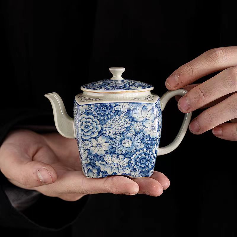 老陶泥茶壶手工家用四方陶瓷单壶家用功夫茶具配件开片可养泡茶器