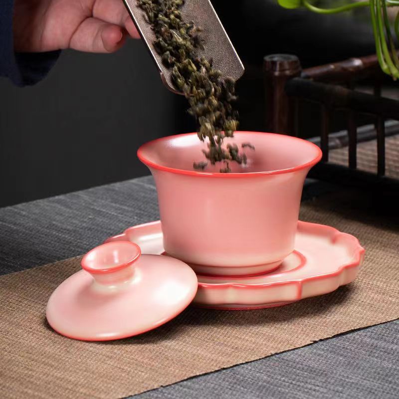 德化高档猪油冻陶瓷三才盖碗女士茶具茶杯带盖三才碗敬茶碗水杯