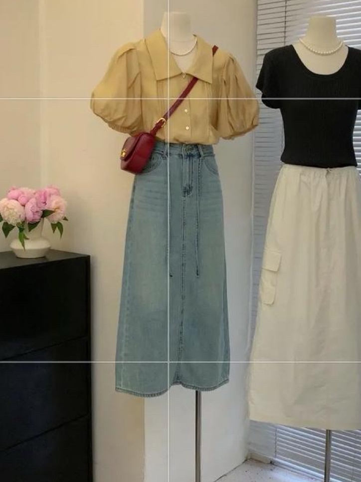 新款中长款A字包臀牛仔半身裙百搭显瘦遮肚遮胯潮流休闲气质女鞋