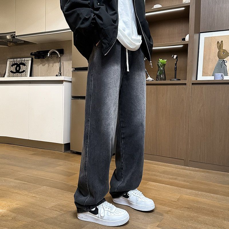 水洗牛仔裤男款春秋宽松直筒裤美式复古潮牌阔腿裤阔腿休闲长裤子