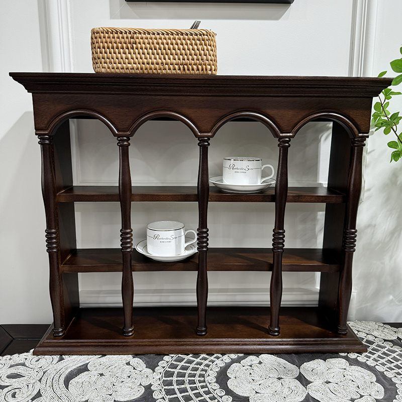 LB 美式乡村实木杯架复古餐桌置物墙壁咖啡杯展示柜三层挂墙架