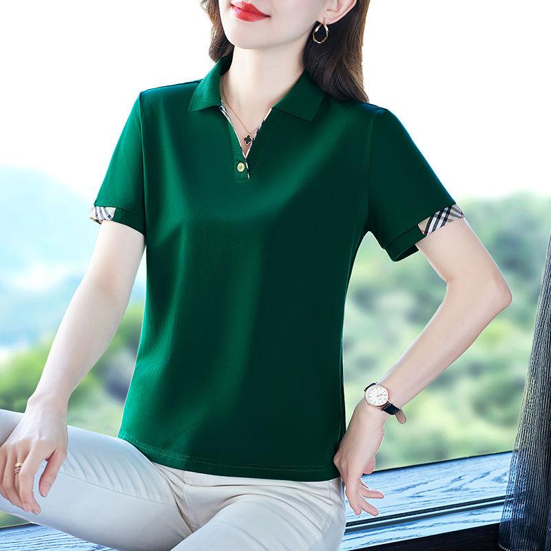 2024新款翻领夏季polo体恤衫女夏装短袖宽松休闲妈妈上衣大码T恤