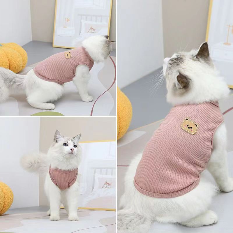 新款宠物橘猫狗华夫格衣服宠物背心中小型犬泰迪比熊舒适透气可爱