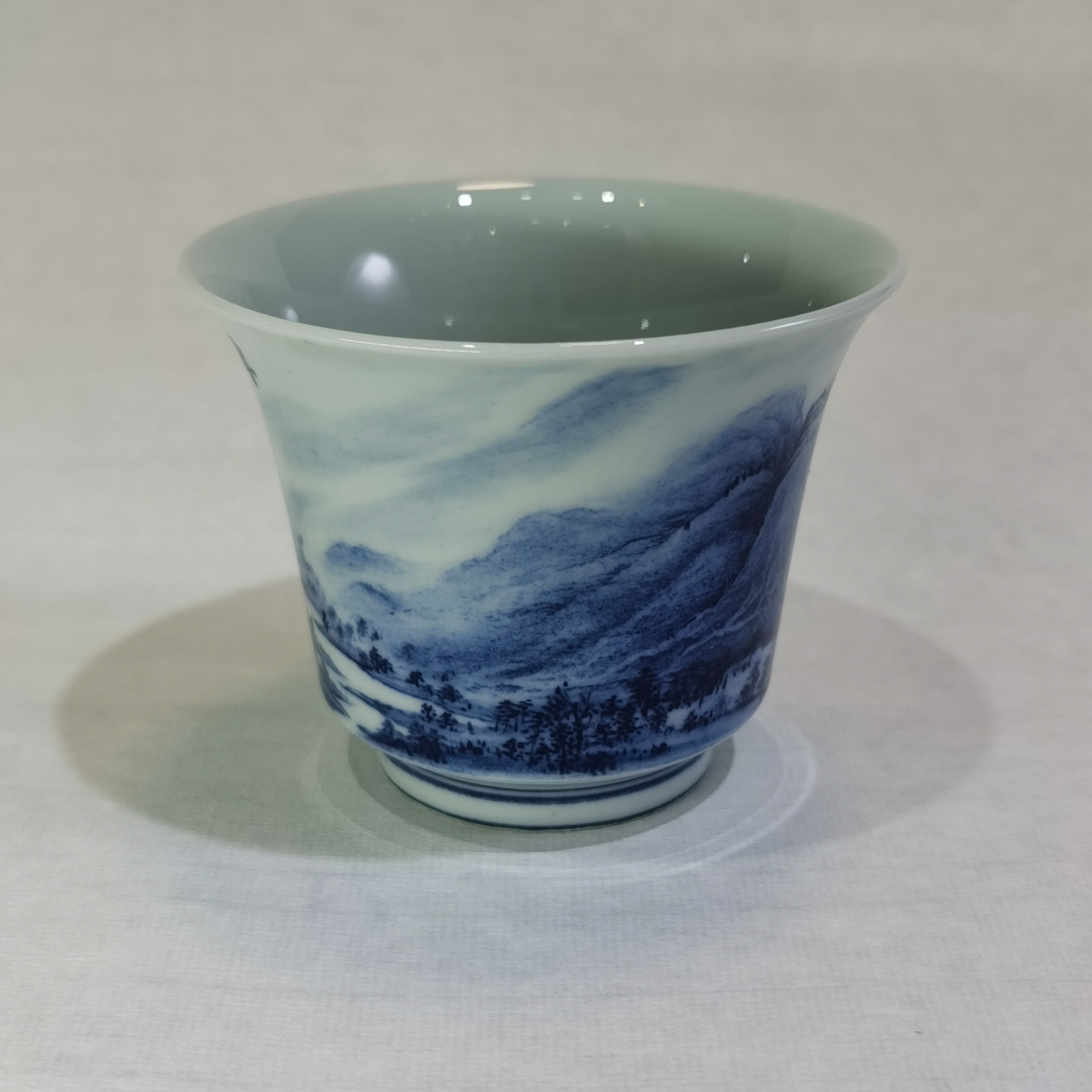 景德镇高温泼墨青花山马蹄杯手工可乐杯水主人杯茶杯茶具陶瓷