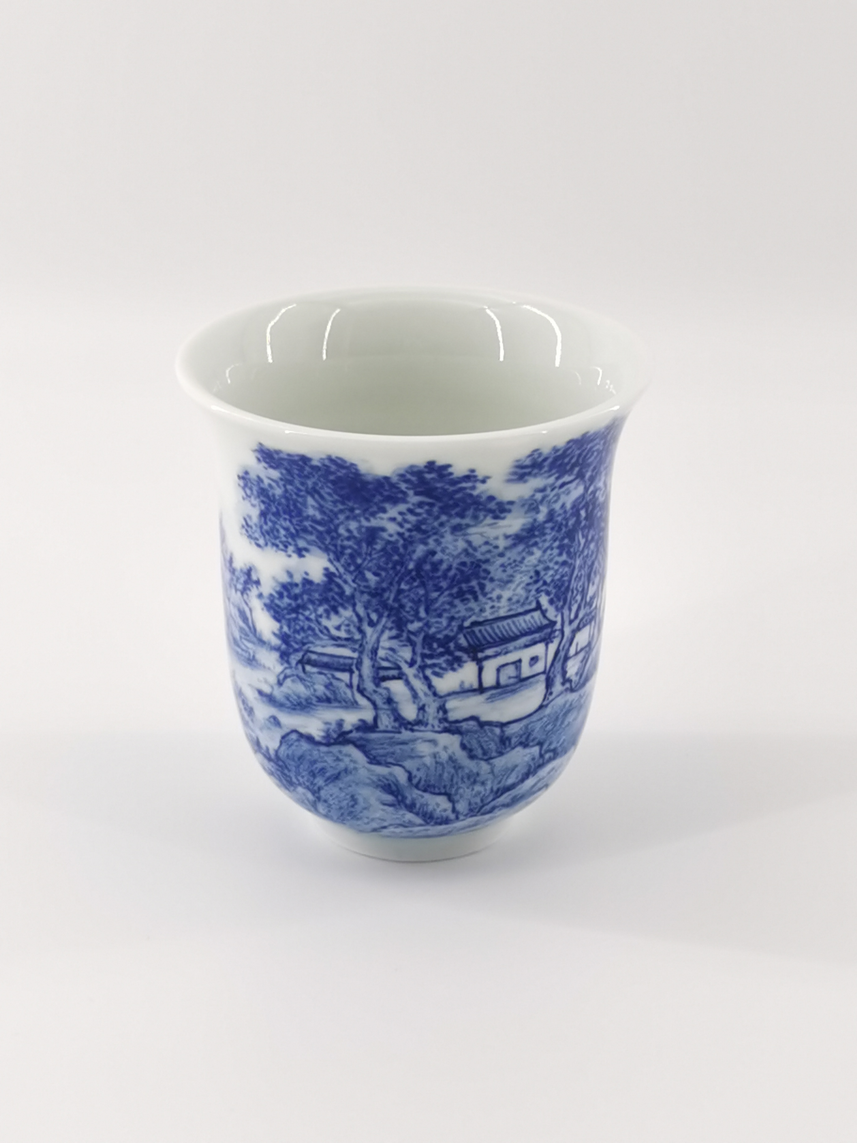 青花万水千山陶瓷茶杯山水品茗杯手绘手杯