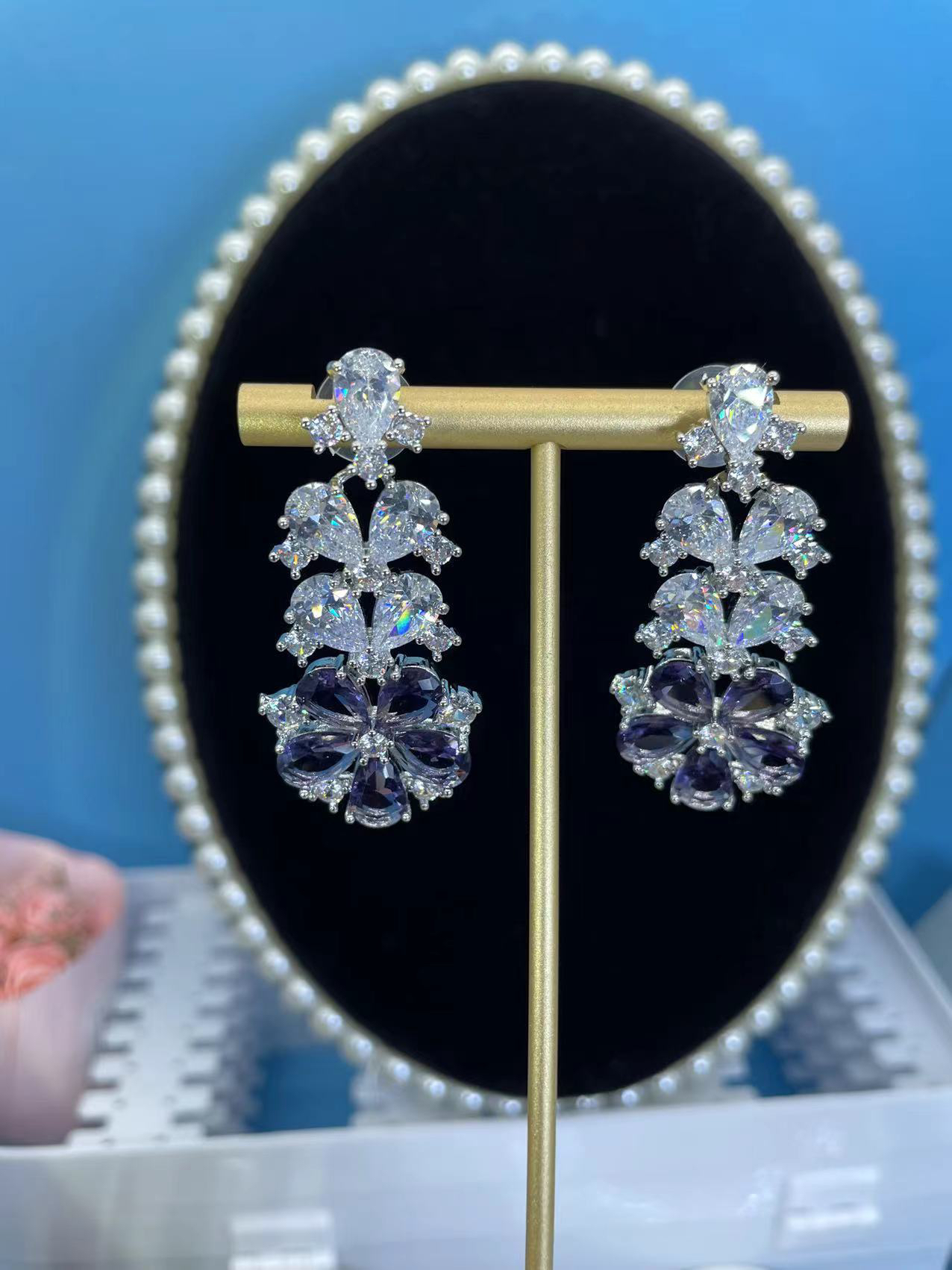 铜合金合成锆石耳饰 G1443 外贸高品轻奢定制耳环