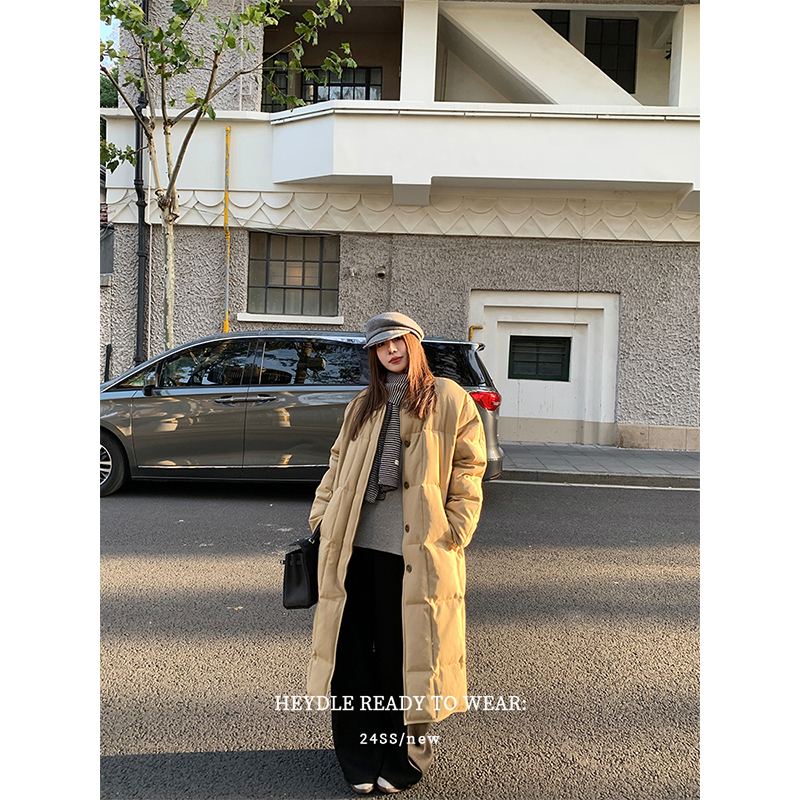 黑豆哼哼 轻简tips*90白鸭绒羽绒服女冬季宽松中长款加厚保暖外套