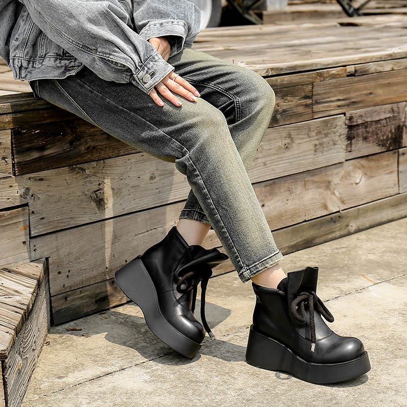 【双11破价款】复古牛皮扣带鞋2024新款秋季马丁靴粗跟女20D2078-2