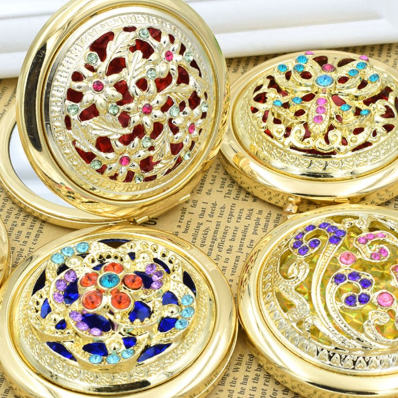 复古化妆镜金银镂空折叠镜子随身便携放包包小镜子时尚婚庆小礼品