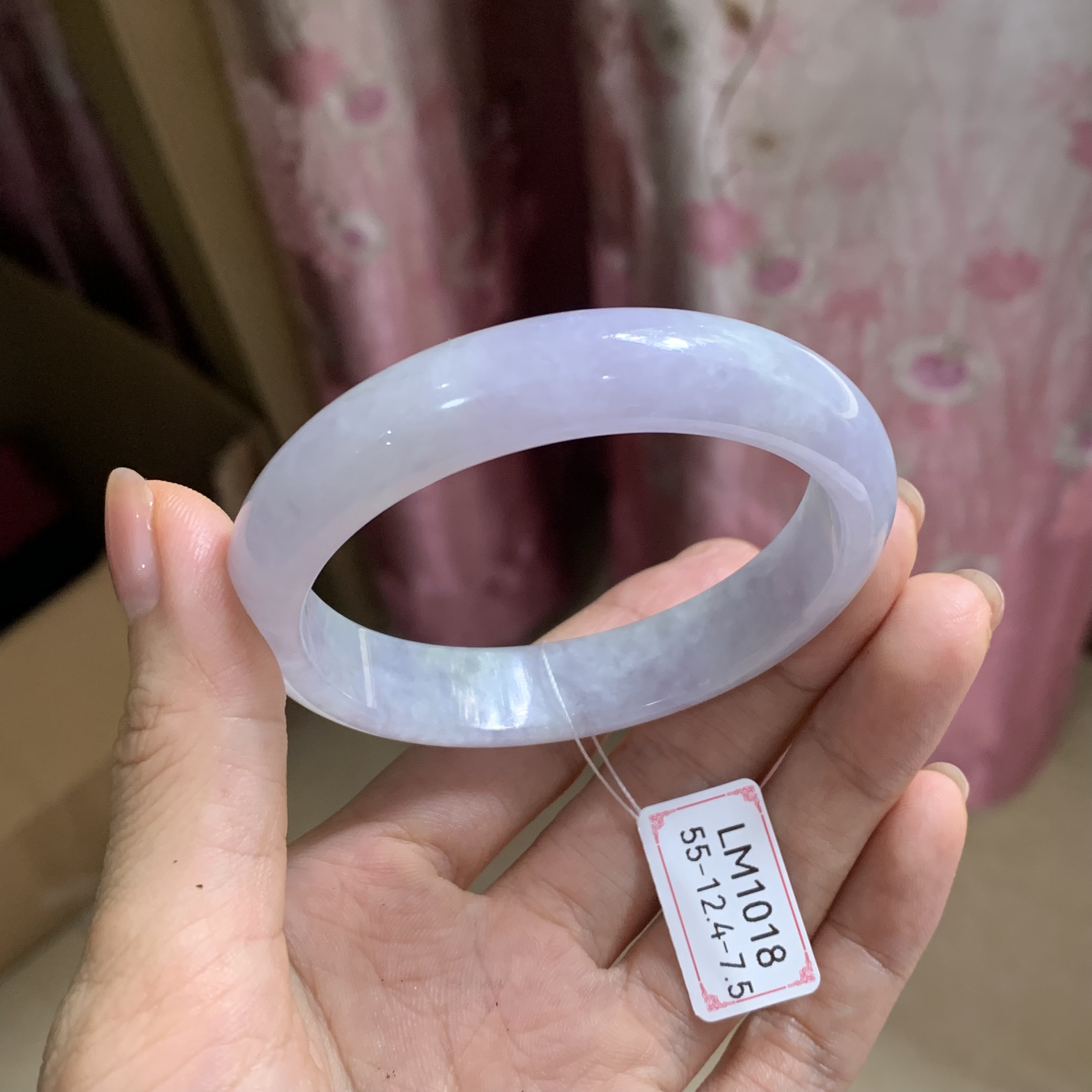 55圈天然缅甸翡翠A货紫罗兰手镯正圆玉镯有纹裂