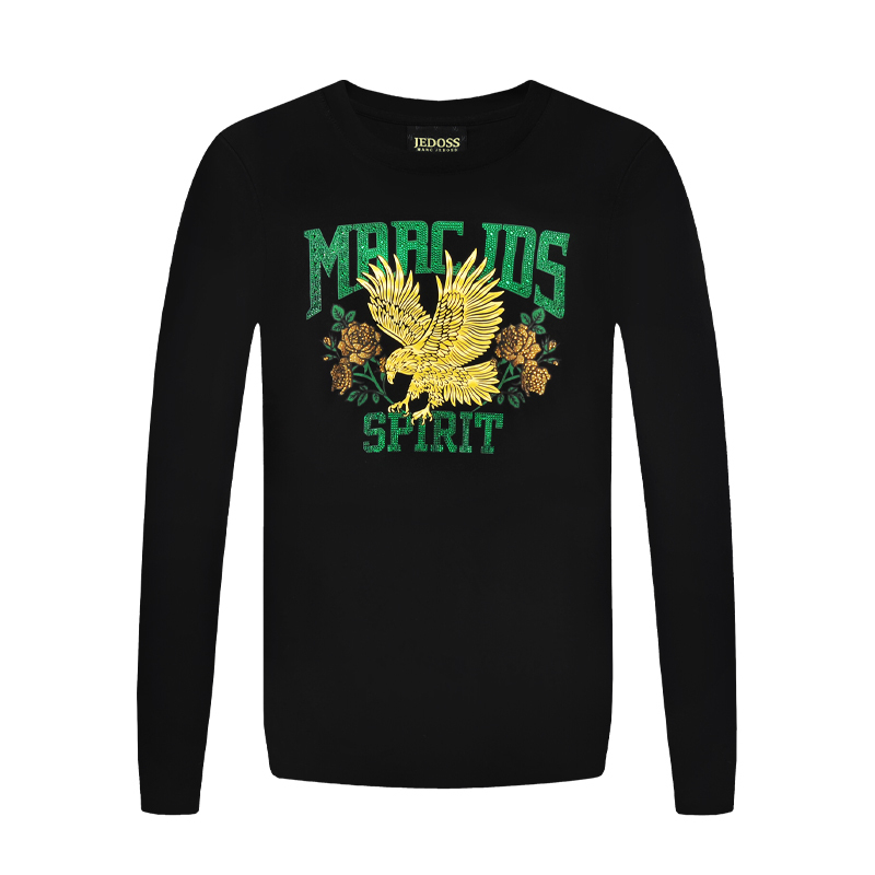 JEDOSS/爵迪斯潮牌潮流黑色新款烫金烫钻老鹰修身宽松T恤363