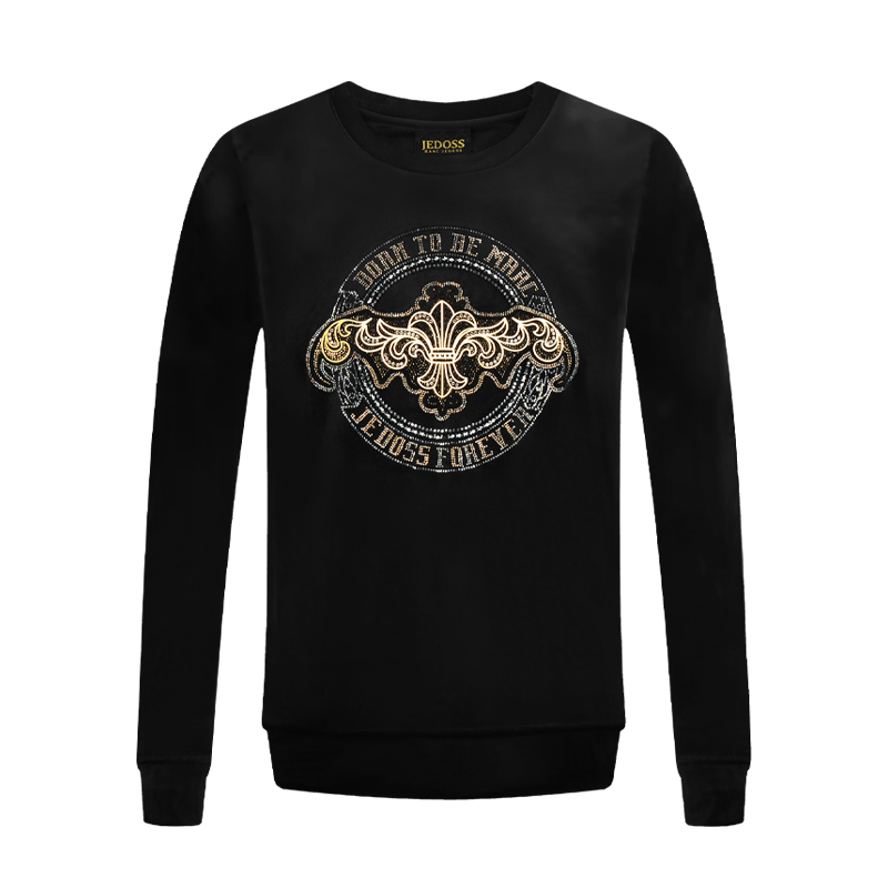 JEDOSS/爵迪斯男装潮牌秋冬时尚轻奢经典LOGO烫钻无帽套头卫衣