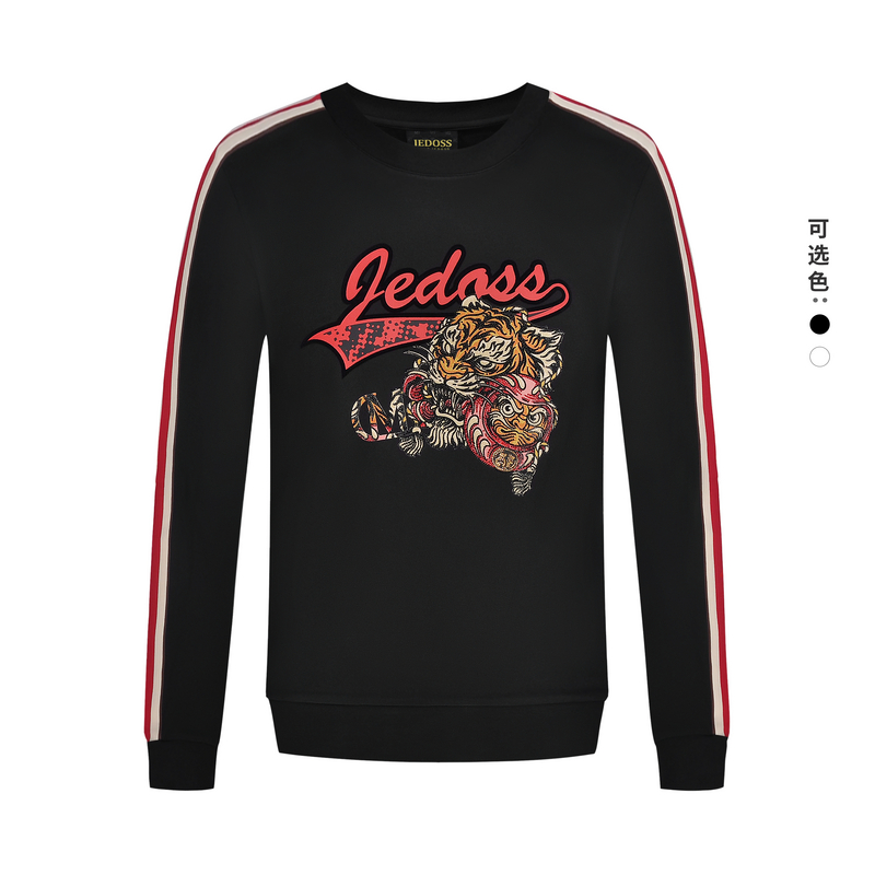 JEDOSS/爵迪斯男装秋冬时尚轻奢老虎刺绣圆领套头长袖卫衣358