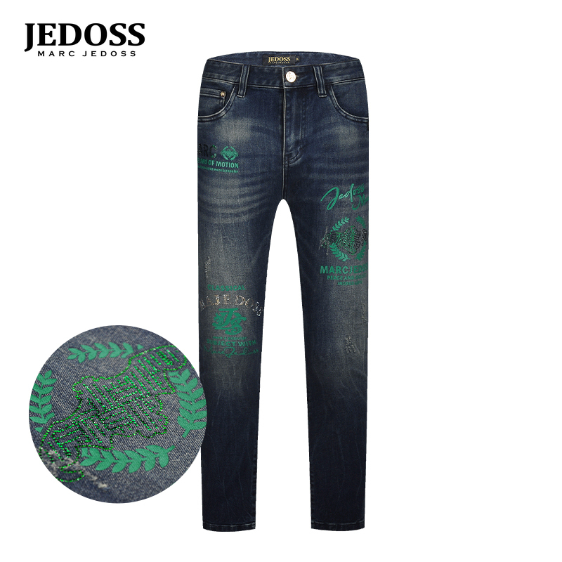 JEDOSS/爵迪斯男装秋冬专柜新款麦穗印花绿钻修身牛仔裤TL115