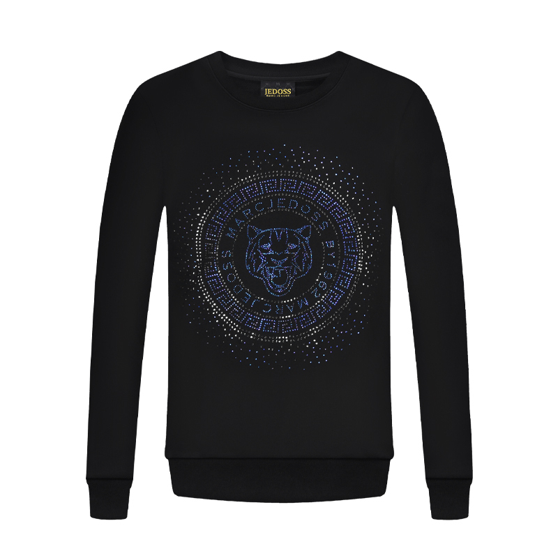 JEDOSS/爵迪斯秋季男上衣圆领春季卫衣秋冬烫钻长袖休闲黑色潮流