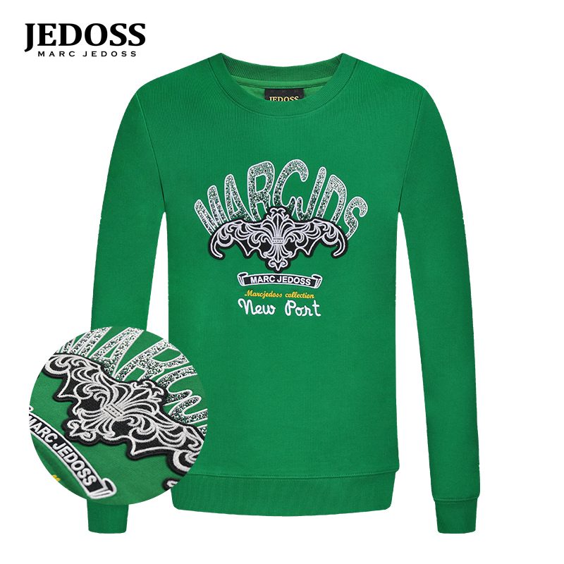 JEDOSS/爵迪斯休闲返潮复古毛巾绣烫钻薄荷曼波春秋无帽卫衣