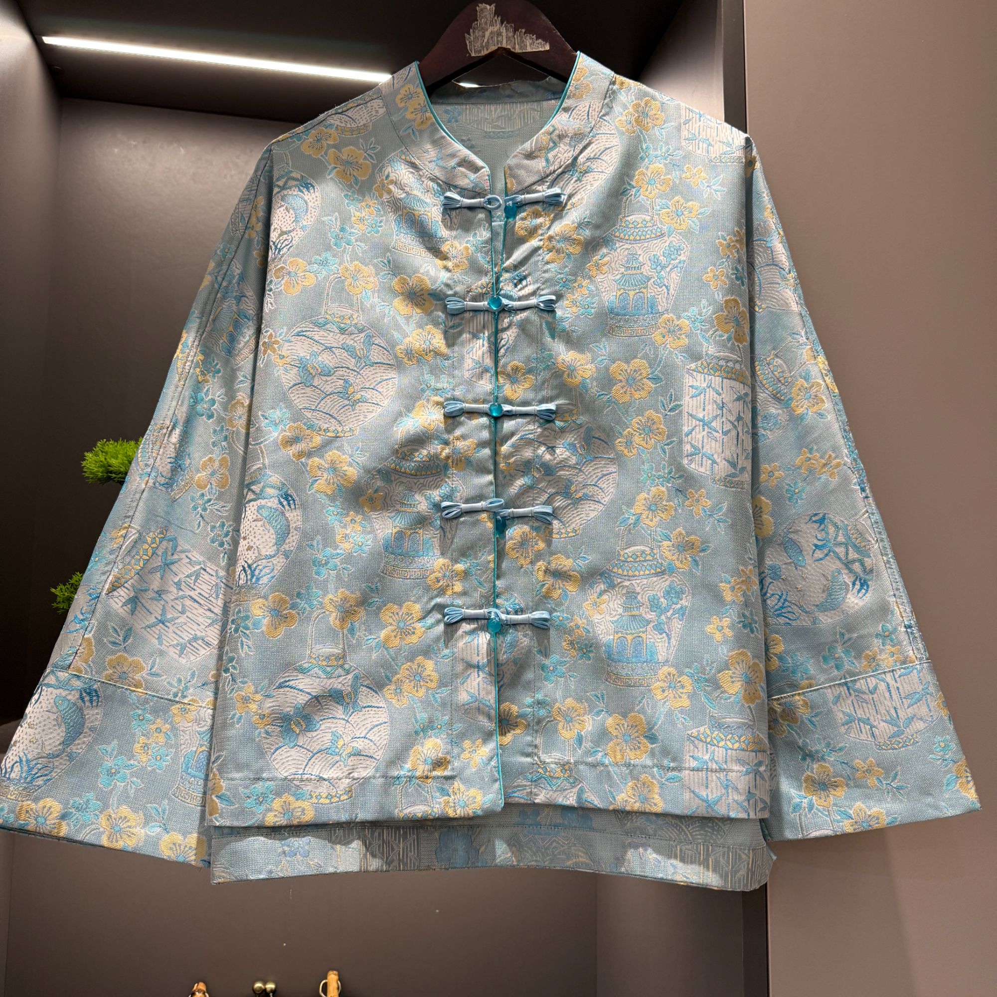 中式开衫复古盘扣传统改良青花瓷花色春季女装宽松上衣1565