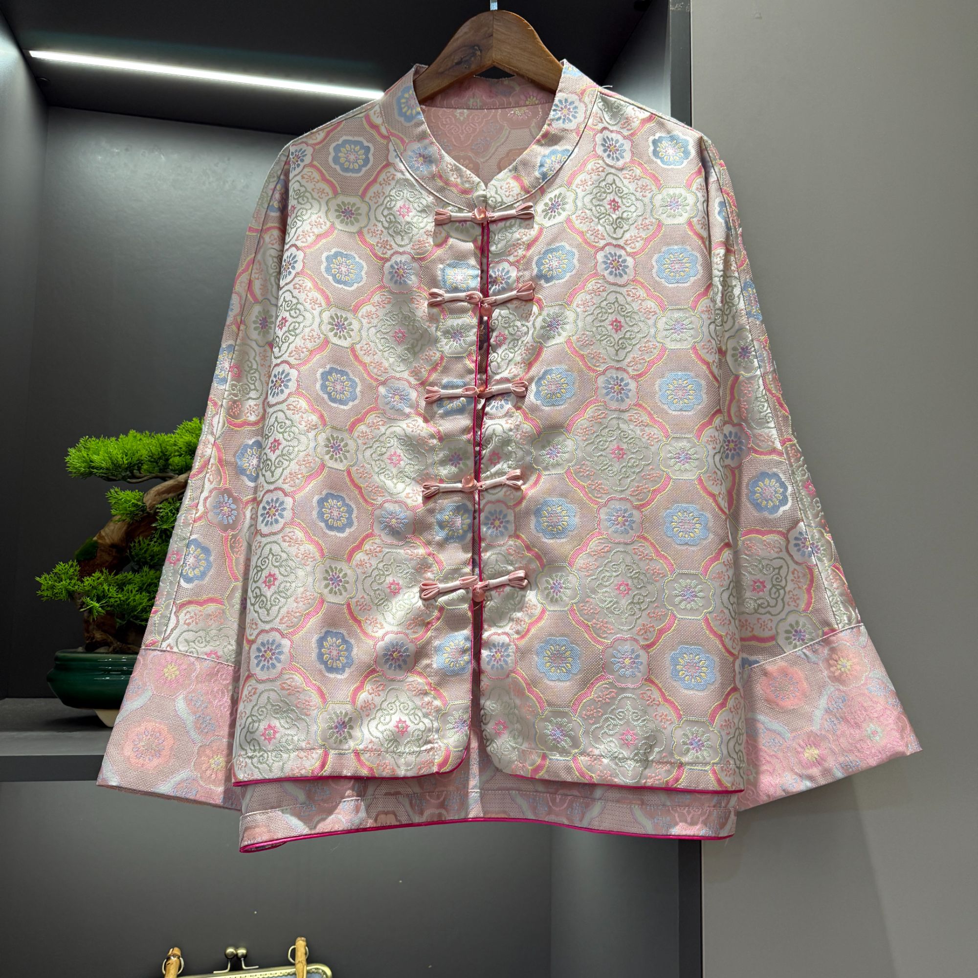 中式开衫复古盘扣传统改良花卉花色春季女装宽松上衣1601