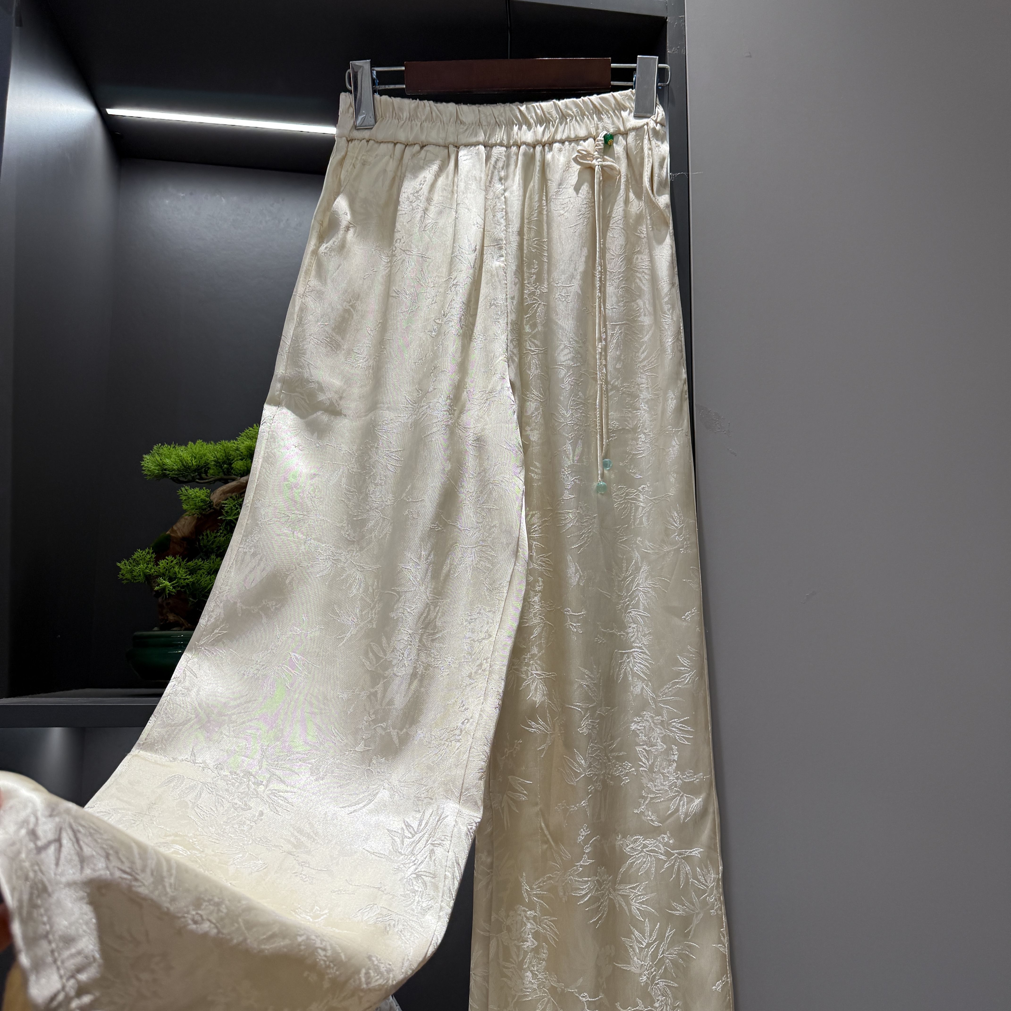 中式直筒裤流苏中高腰秋季女装宽松阔腿裤1110