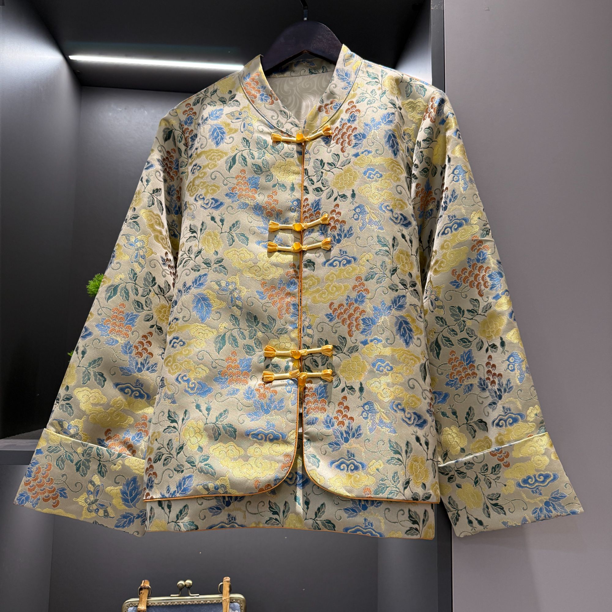 中式开衫复古盘扣传统改良祥云金丝花色春季女装宽松上衣1532