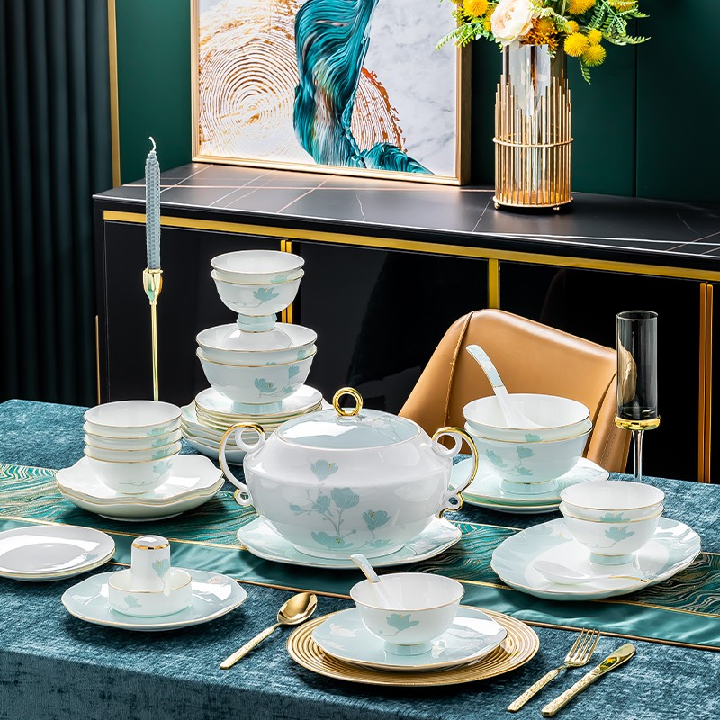 望春玉兰  景德镇餐具高档餐具碗盘中式简约乔迁碗碟筷套装